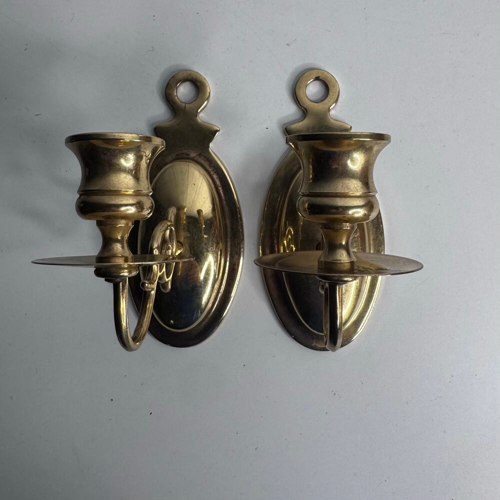 Set of 2 Vintage Solid Brass Wall Sconce Candleholders 6 x 5